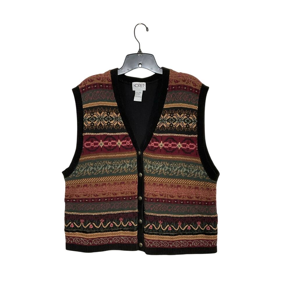 90s VTG Koret Knit Sweater Vest Size Large Floral Cottagecore Boho Granny Retro